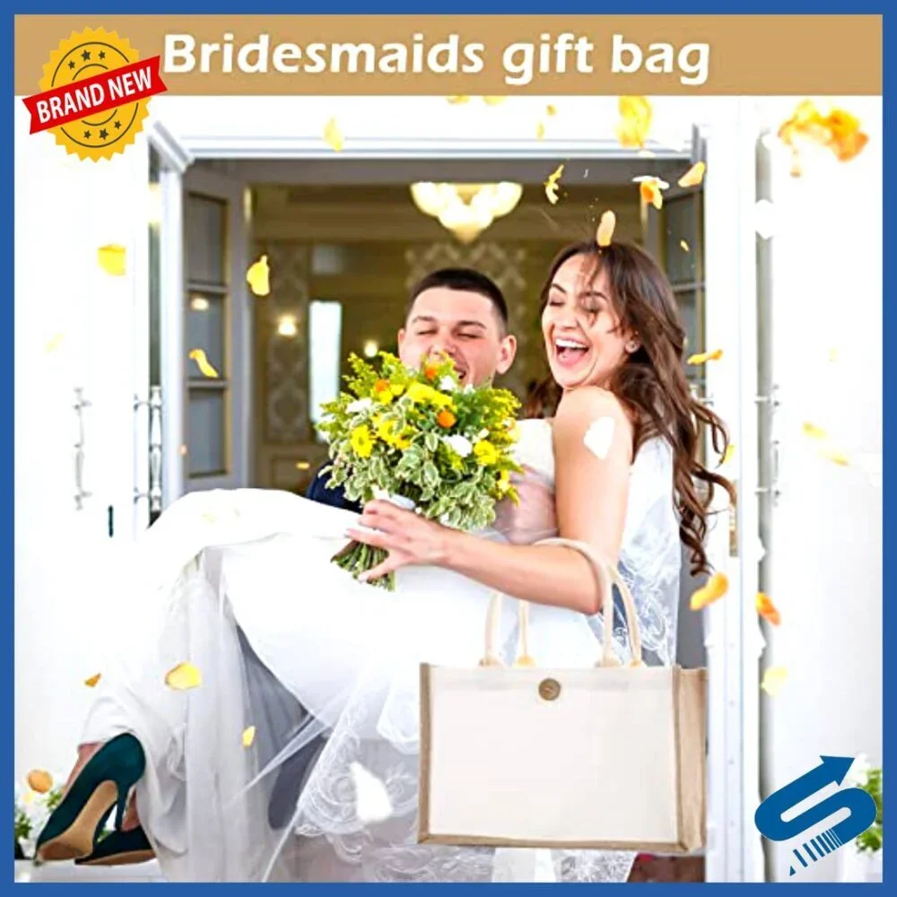 Reusable Blank Jute Canvas Tote Bags Bulk DIY Bridesmaid Gift Travel Beach